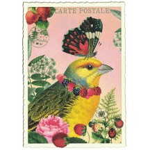 Whimsical Parakeet Glittered Postcard ~ Germany
