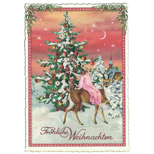Angel's Sunset Christmas Tree Postcard ~ Germany