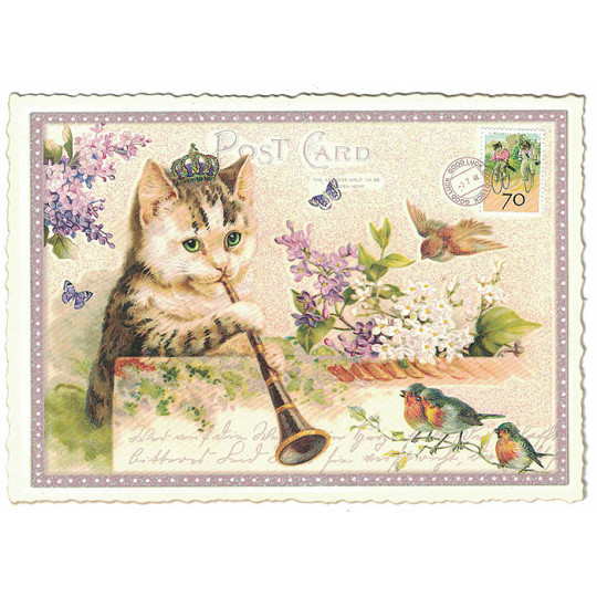 Fancy Flute Cat Musician Postcard ~ Germany