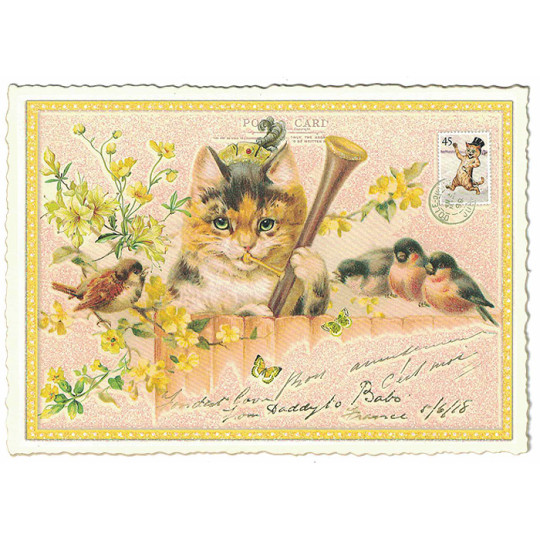 Fancy Clarinet Cat Musician Postcard ~ Germany