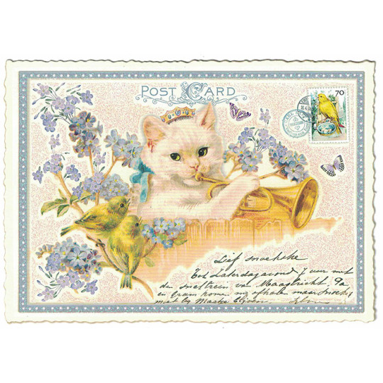 Fancy Trumpet Cat Musician Postcard ~ Germany