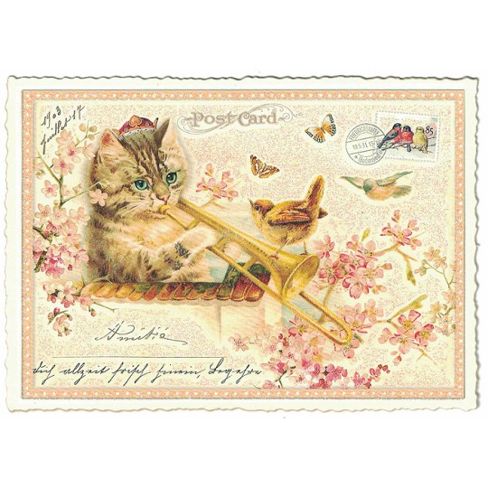 Fancy Trombone Cat Musician Postcard ~ Germany