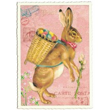 Easter Bunny and Egg Basket Backpack Pink Postcard ~ Germany
