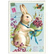 Easter Bunny and Egg Bouquet Blue Postcard ~ Germany