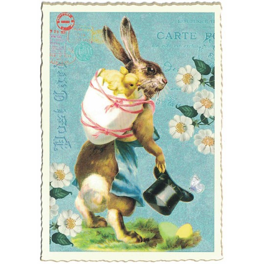 Easter Bunny and Egg Backpack Blue Postcard ~ Germany