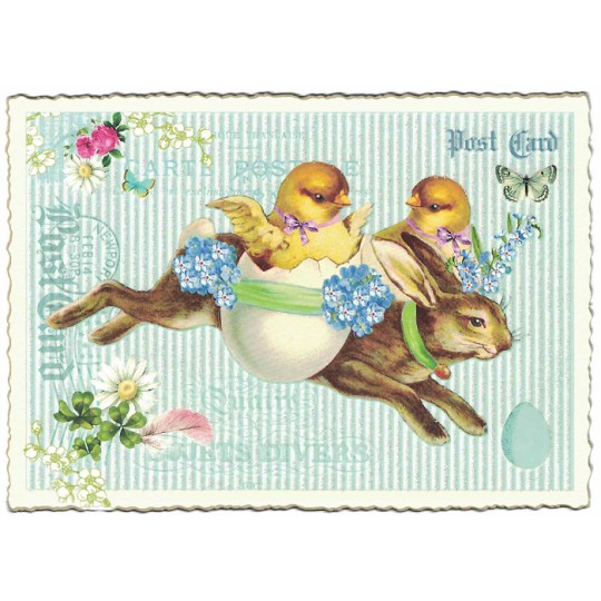 Easter Bunny and Chicks Blue Postcard ~ Germany