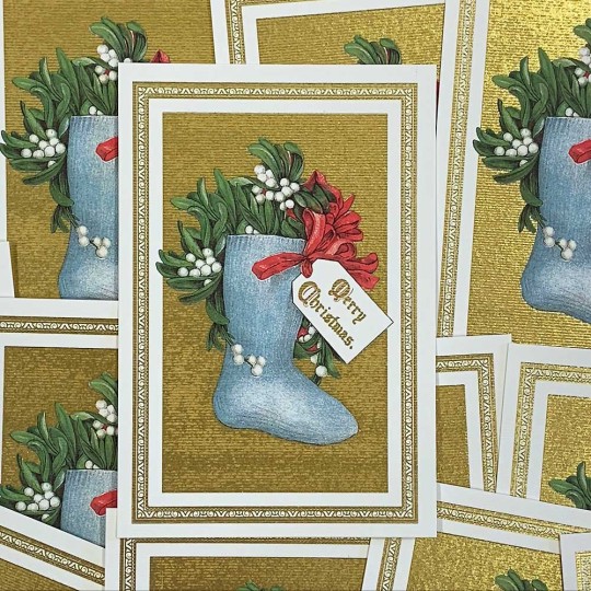 Christmas Stocking Gold Foil Postcard ~ Rossi Italy