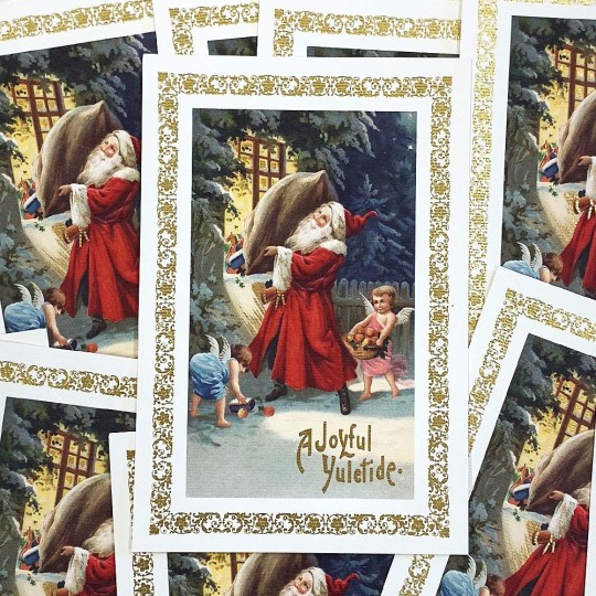 Santa's Christmas Gift Delivery Gold Foil Postcard ~ Rossi Italy