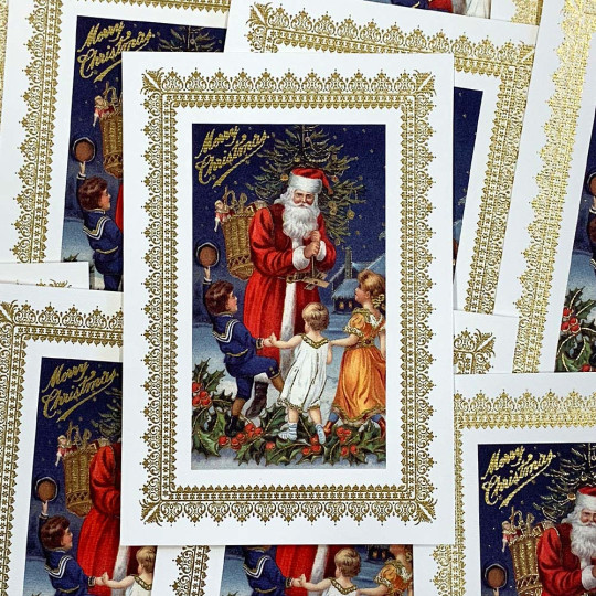 Santa with Children Gold Foil Christmas Postcard ~ Rossi Italy