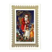 Santa with Children Gold Foil Christmas Postcard ~ Rossi Italy