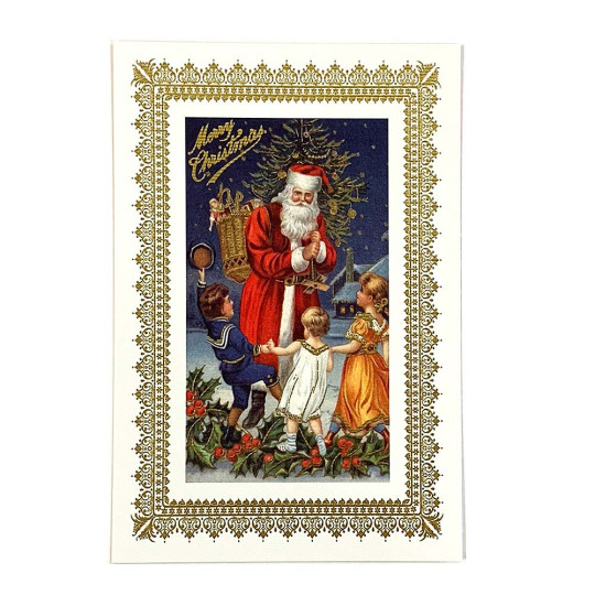 Santa with Children Gold Foil Christmas Postcard ~ Rossi Italy