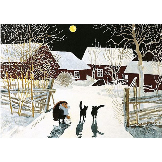 Tomte Gnome with Cats Christmas Postcard Harald Wiberg ~ Sweden