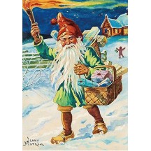 Colorful Tomte Gnome Christmas Postcard ~ Sweden