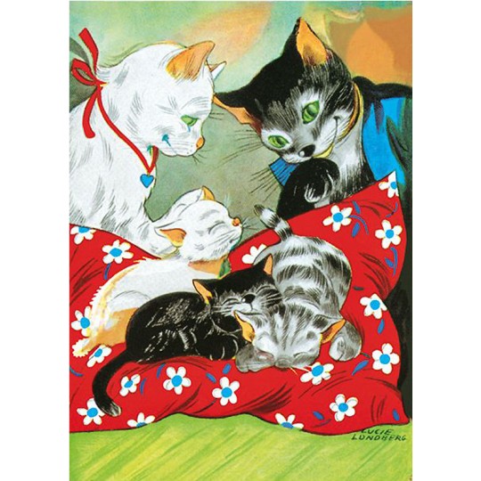 Colorful Cat Family Postcard ~ Sweden