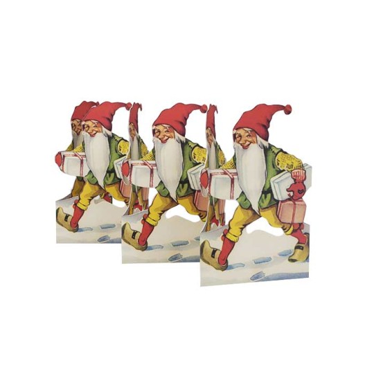 Gnome with Gifts Folding Paper Frieze from Sweden ~ 6-1/2" tall