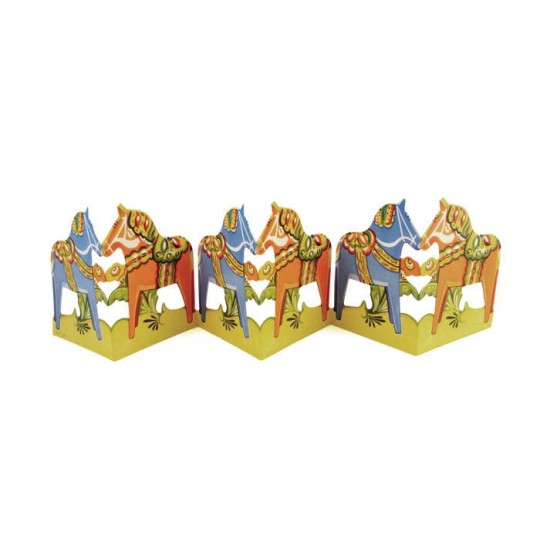 Orange and Blue Dala Horse Folding Paper Frieze from Sweden ~ 6" tall