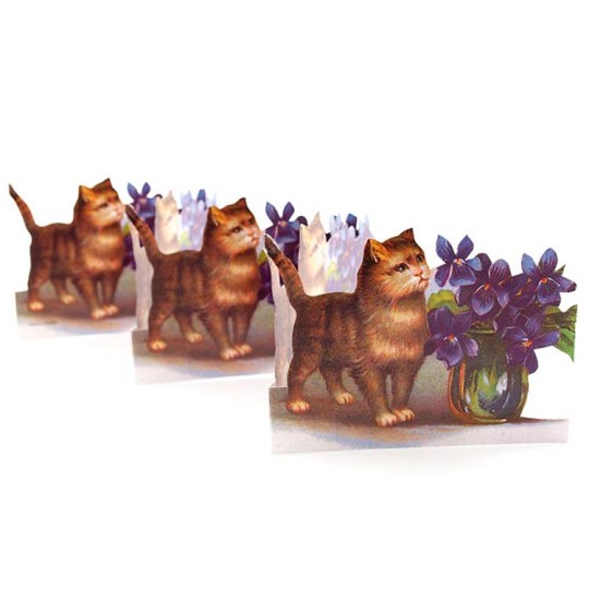 Cat with Violets Folding Paper Frieze from Sweden ~ 3-1/2" tall