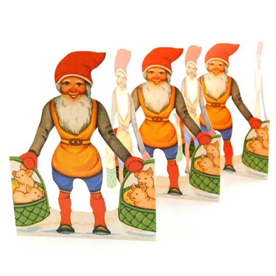 Gnome with Pigs in Baskets Folding Paper Frieze from Sweden ~ 6" tall