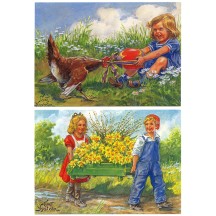 Pair of Large Easter Children Postcards by Curt Nystrom ~ Sweden