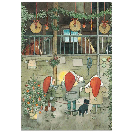 Christmas in the Horse Stable Christmas Postcard ~ Sweden