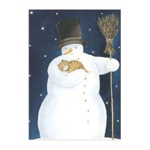 Snowman with Cat Christmas Postcard ~ Sweden
