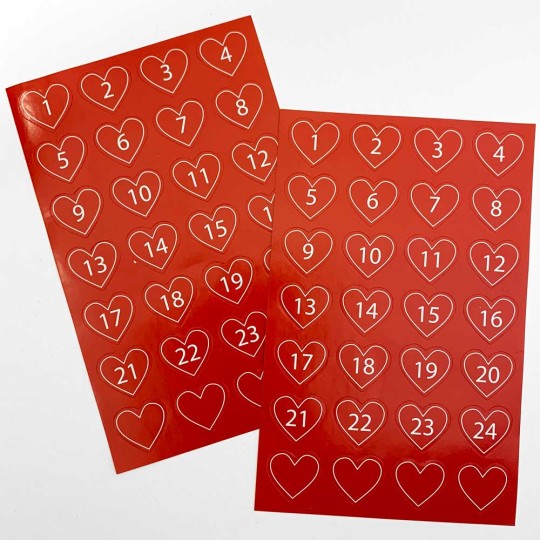 Red Heart Numbered Advent Stickers ~ Sweden