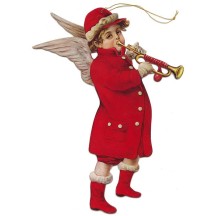 1 Extra Large Angel With Trumpet Paper Ornament ~ Red