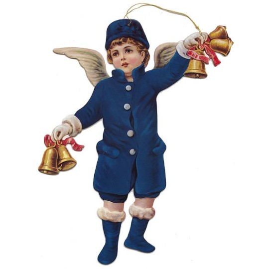 1 Extra Large Angel With Bells Paper Ornament ~ Blue