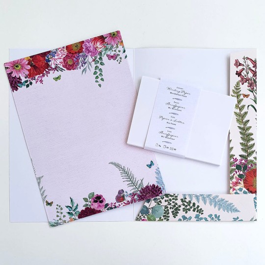 Floral Stationery Letter Writing Set in Portfolio ~ 10 sheets + 10 envelopes ~ Red and Pink Flowers