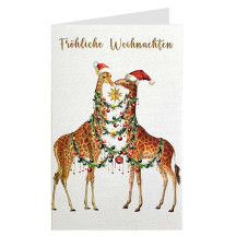 Whimsical Christmas Giraffes Glittered Christmas Card ~ Germany