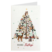 Whimsical Woodland Animals Tree Glittered Christmas Card ~ Germany