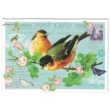 Springtime Bird Collage Glittered Postcard ~ Germany