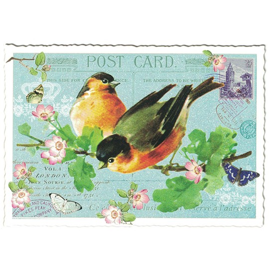 Springtime Bird Collage Glittered Postcard ~ Germany