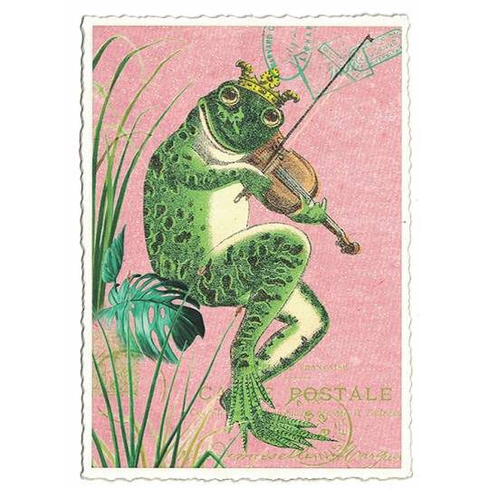 Violinist Frog Prince Glittered Postcard ~ Germany