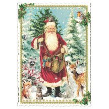 Woodland Santa with Animals Christmas Postcard ~ Germany