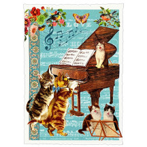 Whimsical Cats Playing a Piano and Singing Postcard ~ Germany