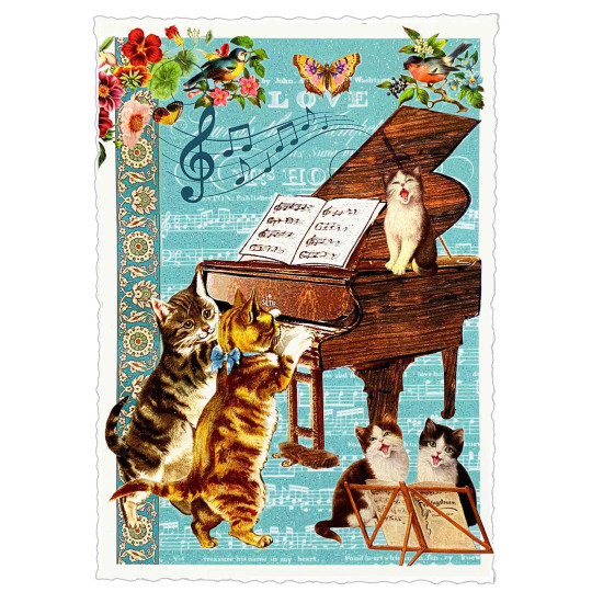 Whimsical Cats Playing a Piano and Singing Postcard ~ Germany