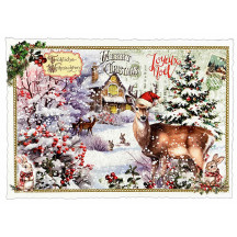 Deer in Hat Snowy Woodland Christmas Postcard ~ Germany