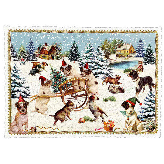 Christmas Dogs in Hats Christmas Postcard ~ Germany