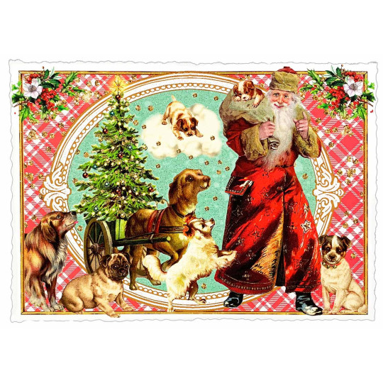 Santa with Dogs Christmas Postcard ~ Germany