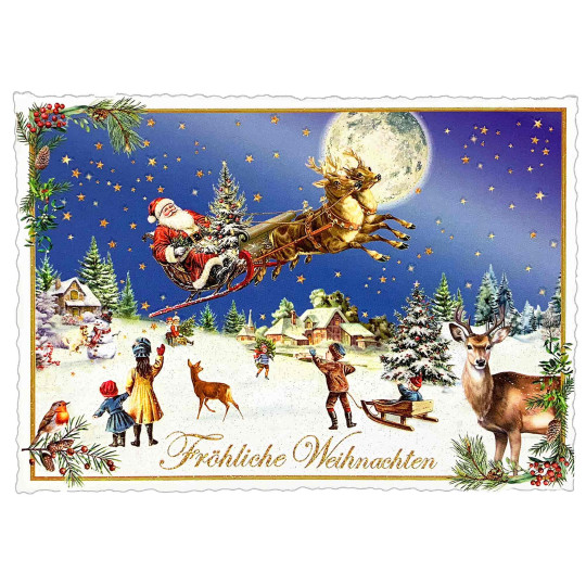 Santa's Sleigh Ride Christmas Postcard ~ Germany