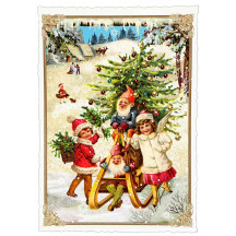 Elf Sled Christmas Postcard ~ Germany