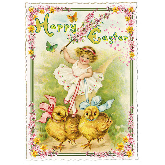 Girl with Chicks Easter Postcard ~ Germany