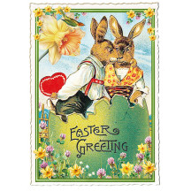 Bunny Sweethearts Easter Postcard ~ Germany