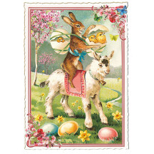Bunny with Goat Easter Postcard ~ Germany