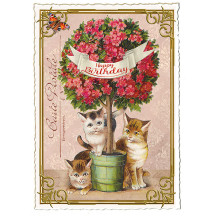 Cats Topiary Happy Birthday Large Postcard ~ Germany