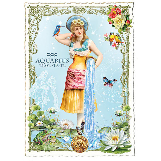 Aquarius Zodiac Collage Postcard ~ Germany