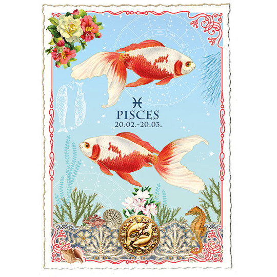 Pisces Zodiac Collage Postcard ~ Germany