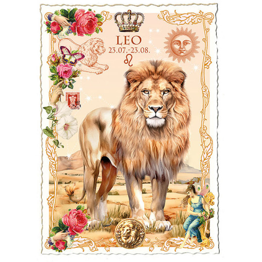 Leo Zodiac Collage Postcard ~ Germany