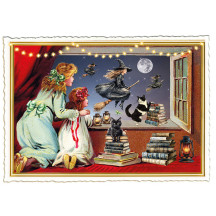 Halloween Witches Glittered Postcard ~ Germany